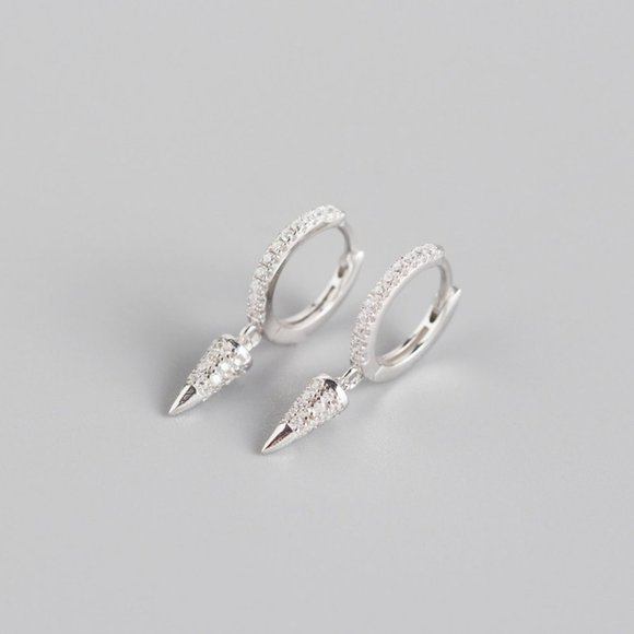 *NEW 925 Sterling Silver Diamond Spike Huggie Hoop - Picture 3 of 7